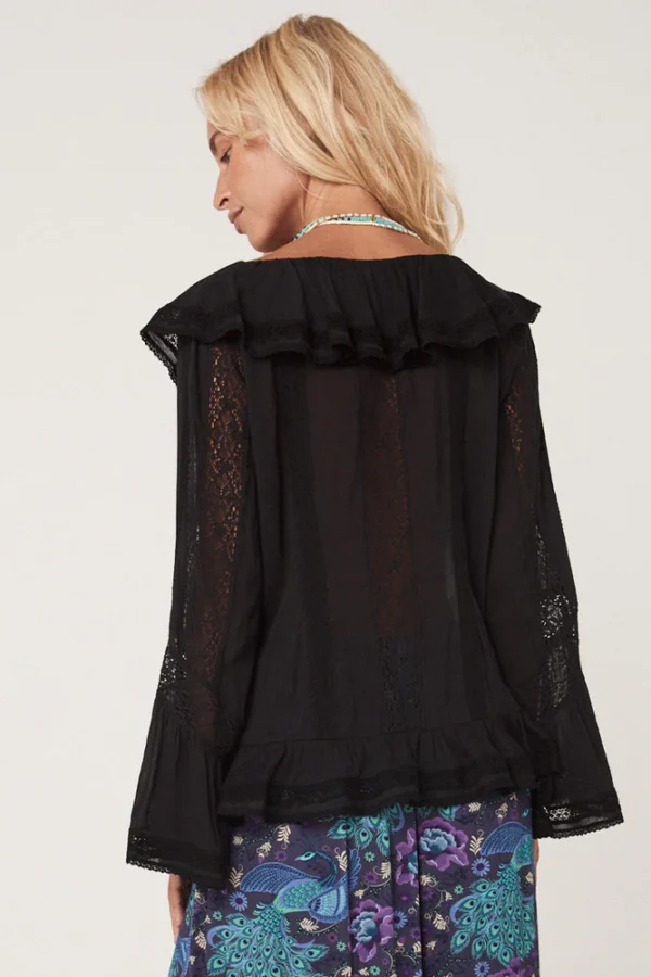 Zibiya Women's Black Ruffled Bell-Sleeve Blouse - Image 7