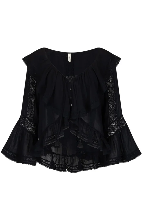 Zibiya Women's Black Ruffled Bell-Sleeve Blouse - Image 3