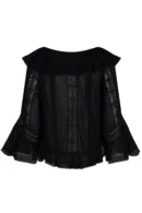 Zibiya Women's Black Ruffled Bell-Sleeve Blouse
