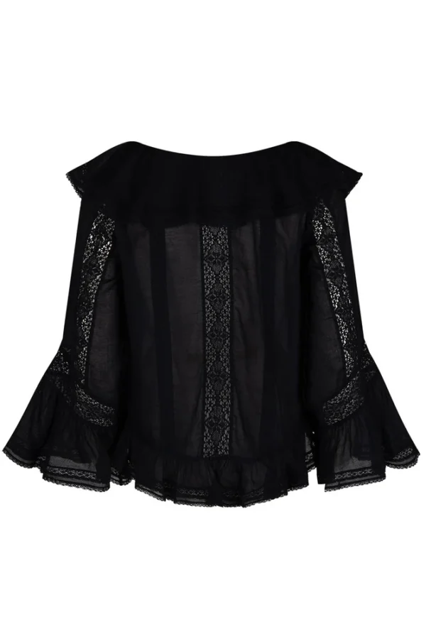 Zibiya Women's Black Ruffled Bell-Sleeve Blouse - Image 4
