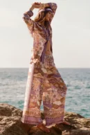 Zibiya Women's Bohemian Print Tie-Front Blouse & Wide-Leg Pants Set