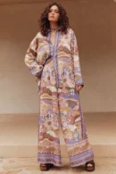 Zibiya Women's Bohemian Print Tie-Front Blouse & Wide-Leg Pants Set