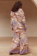 Zibiya Women's Bohemian Print Tie-Front Blouse & Wide-Leg Pants Set