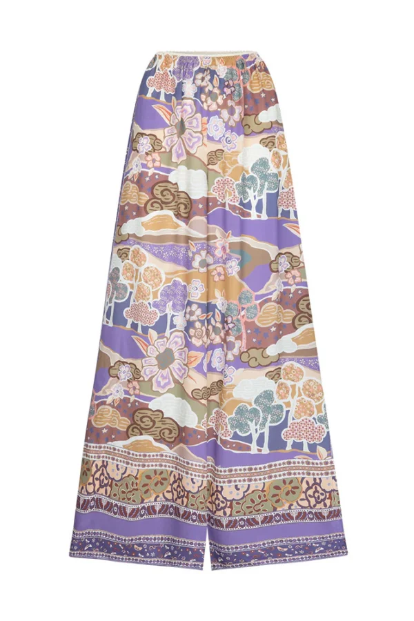 Zibiya Women's Bohemian Print Tie-Front Blouse & Wide-Leg Pants Set - Image 4