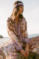 Zibiya Women's Bohemian Print Button-Up Shirt