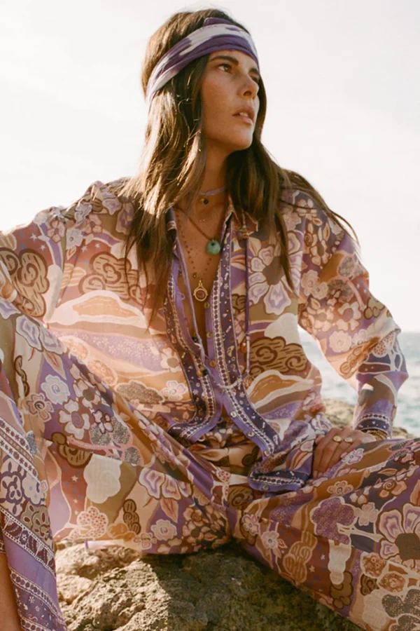 Zibiya Women's Bohemian Print Button-Up Shirt - Image 3