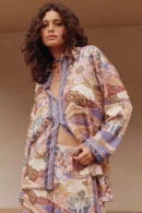 Zibiya Women's Bohemian Print Button-Up Shirt