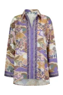 Zibiya Women's Bohemian Print Button-Up Shirt