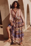 Zibiya Women's Bohemian Print Tiered Maxi Skirt