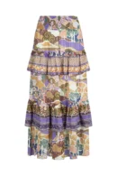Zibiya Women's Bohemian Print Tiered Maxi Skirt