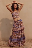 Zibiya Women's Bohemian Print Tiered Maxi Skirt
