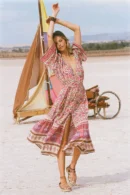 Zibiya Women's Bohemian Floral Print Mini Dress with Kimono Sleeves