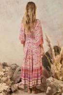 Zibiya Women's Bohemian Floral Print Mini Dress with Kimono Sleeves