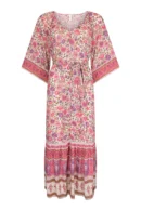 Zibiya Women's Bohemian Floral Print Mini Dress with Kimono Sleeves