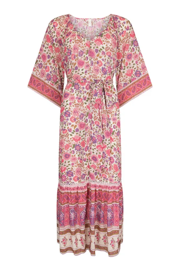Zibiya Women's Bohemian Floral Print Mini Dress with Kimono Sleeves - Image 7