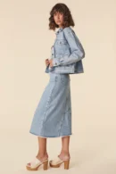 Zibiya Women's Ribbed Cardigan & Denim Midi Skirt Set