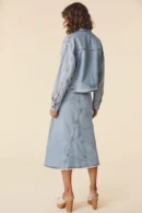 Zibiya Women's Ribbed Cardigan & Denim Midi Skirt Set