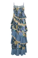 Zibiya Women's Bohemian Mixed-Print Ruffled Maxi Dress
