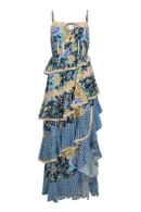 Zibiya Women's Bohemian Mixed-Print Ruffled Maxi Dress