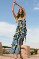 Zibiya Women's Bohemian Mixed-Print Ruffled Maxi Dress
