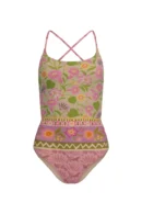 Pink Floral Print Lace-Up One-Piece