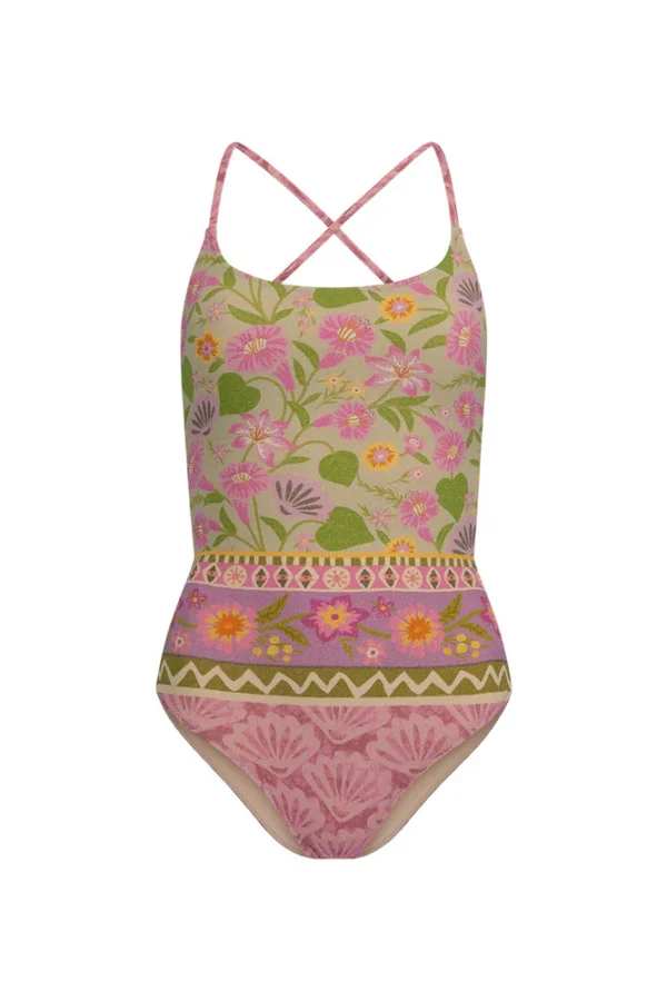 Pink Floral Print Lace-Up One-Piece - Image 4