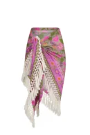 Pink Floral Fringe Kimono & Skirt Set