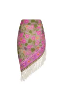 Pink Floral Fringe Kimono & Skirt Set