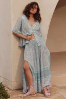 Zibiya Women's Bohemian Floral Kimono Top & Slit Maxi Skirt Set