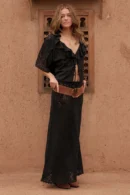 Zibiya Women's Black Lace Maxi Skirt
