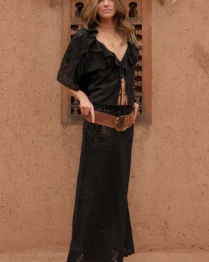 Zibiya Women's Black Lace Maxi Skirt