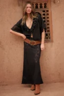 Zibiya Women's Black Lace Maxi Skirt