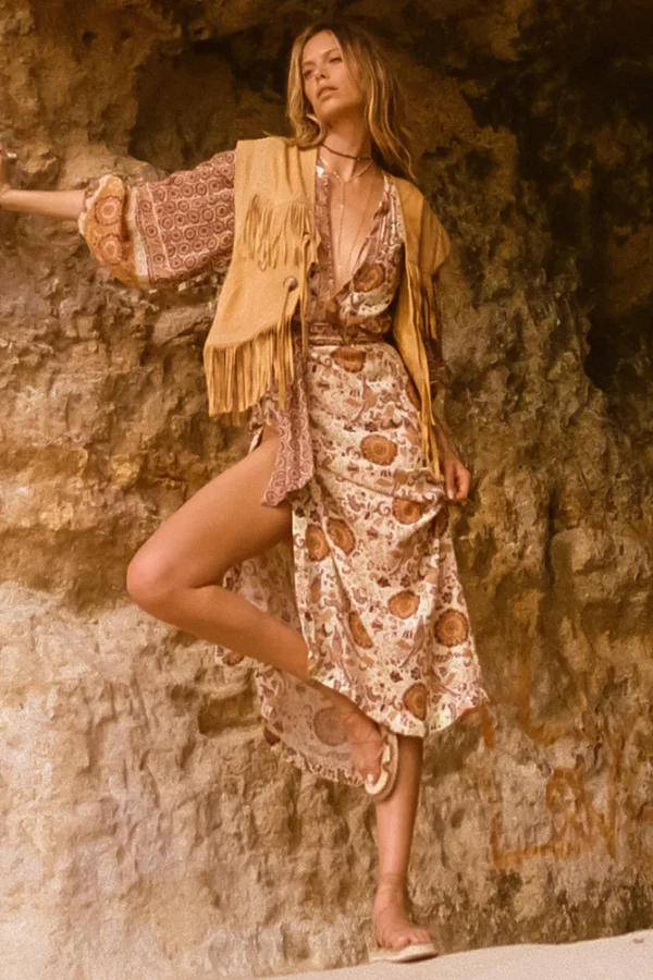 Zibiya Womens Bohemian floral print mini dress with kimono sleeves - Image 2
