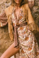 Zibiya Womens Bohemian floral print mini dress with kimono sleeves