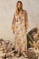 Zibiya Womens Bohemian floral print mini dress with kimono sleeves