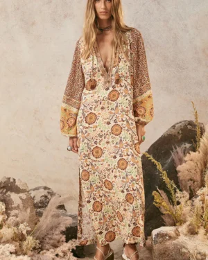 Zibiya Womens Bohemian floral print mini dress with kimono sleeves