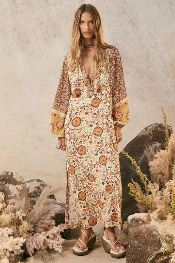 Zibiya Womens Bohemian floral print mini dress with kimono sleeves