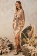 Zibiya Womens Bohemian floral print mini dress with kimono sleeves