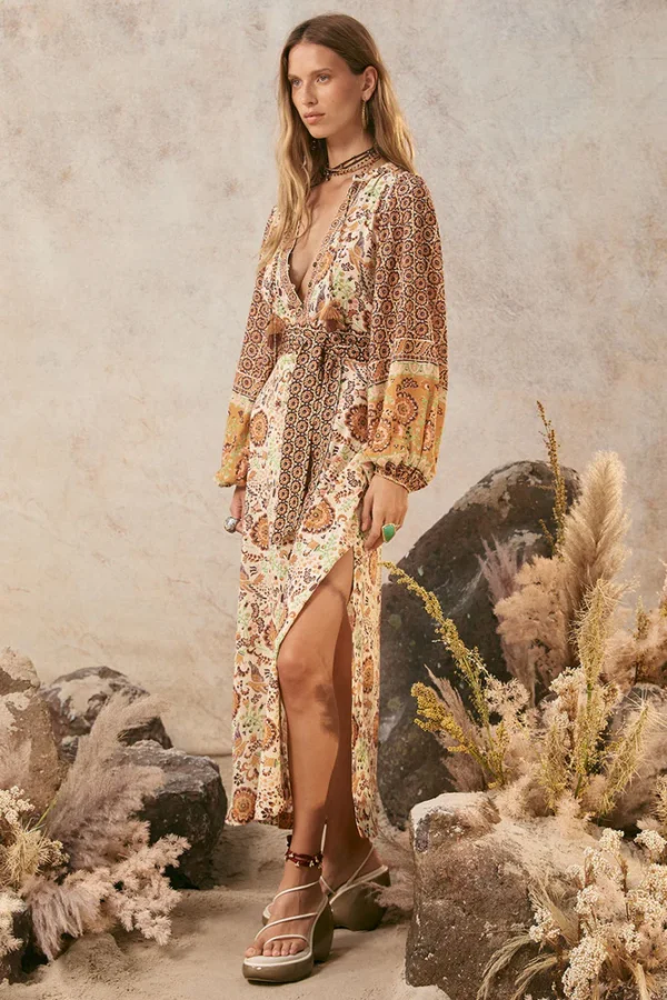 Zibiya Womens Bohemian floral print mini dress with kimono sleeves - Image 4