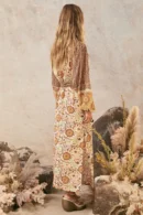 Zibiya Womens Bohemian floral print mini dress with kimono sleeves